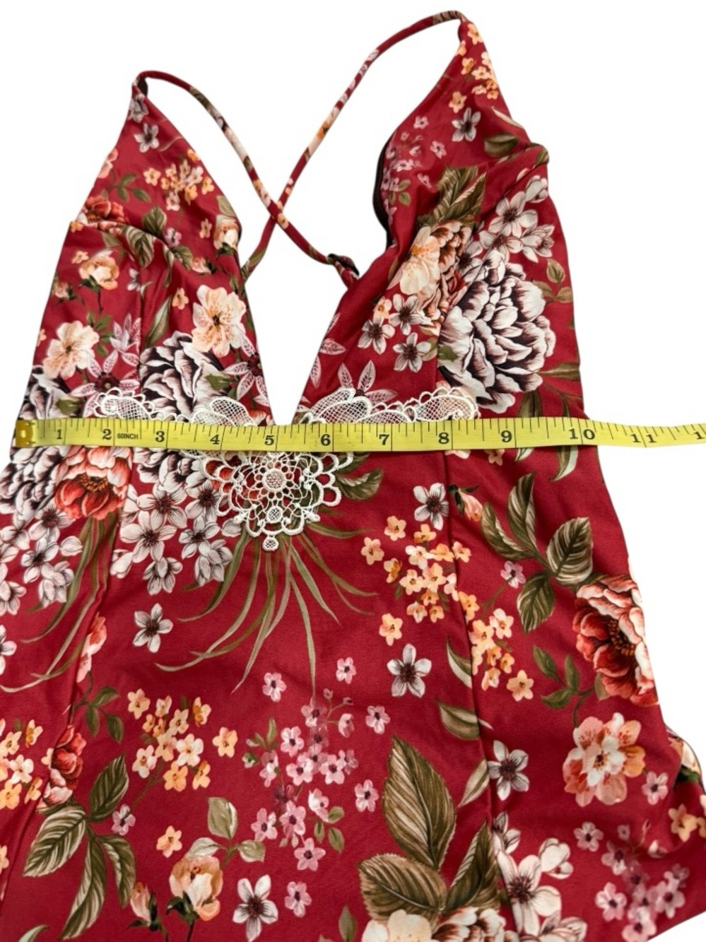 Milea/Seafolly NWT Scarlet Gardenia Floral Crisscross Back One Piece Swimsuit 6 - Picture 8 of 10